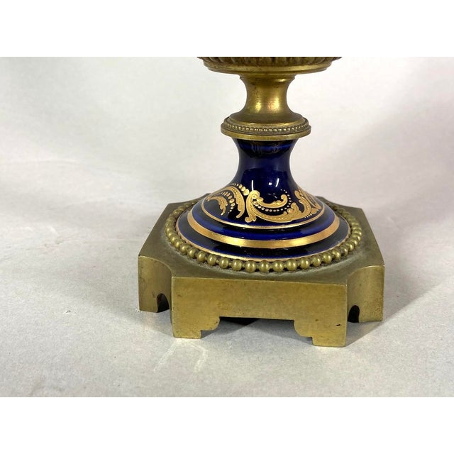 19thC Sevres Louis XVI Style Blue Porcelain Bronze Bowl Urn For Sale - Image 11 of 18