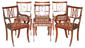 Vintage Hand Dyed Brown Leather Chesterfield Tufted Dining Chairs, Set of 6