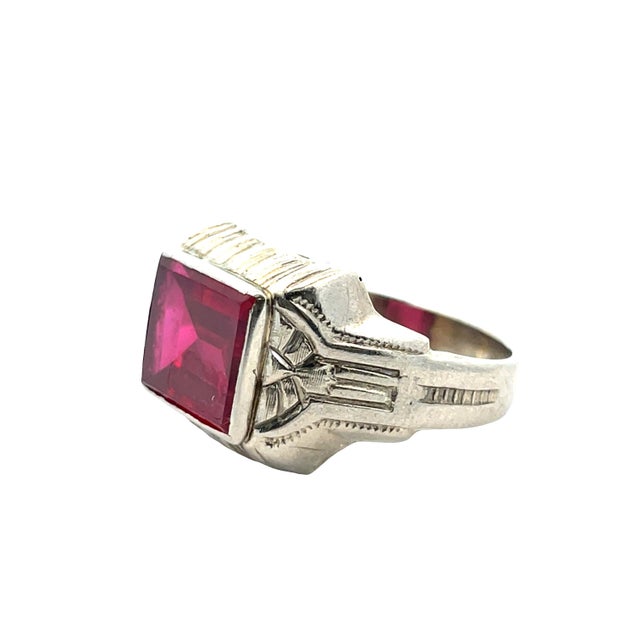 Mid 20th Century Vintage Art Deco Solid Gold Red Stone Ring, Size 6.75 For Sale - Image 5 of 10