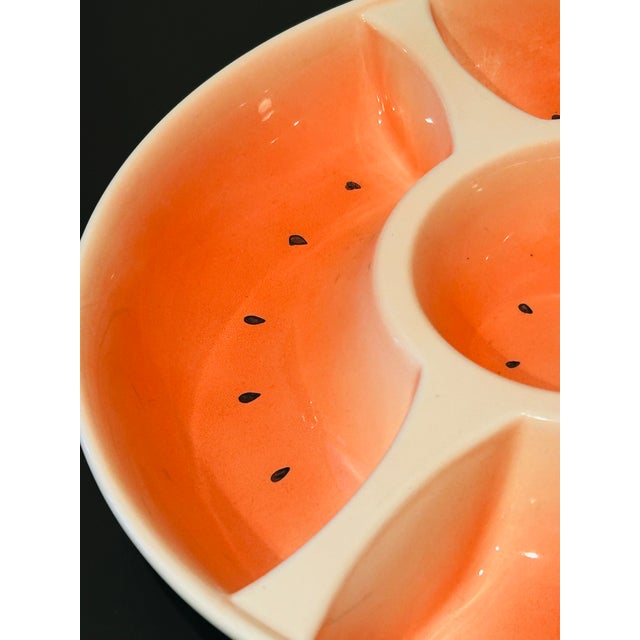 Pottery Barn Vintage Americana Watermelon Ceramic Chip & Dip Serving Platter – Hand-Painted Divided Summer Entertaining Tray, Fruit-Themed Kitchen Serveware For Sale - Image 4 of 7