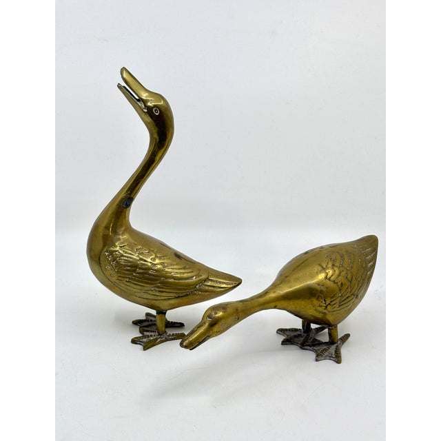 Mid 20th Century Vintage Solid Brass Duck Decorative Statues- A Set of 2 For Sale - Image 5 of 5