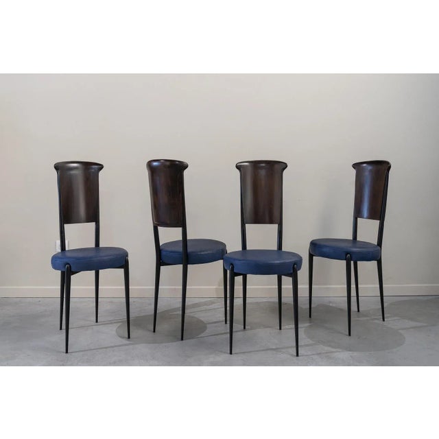 Italian Chairs in Blue Leather, 1960s, Set of 4 For Sale - Image 10 of 10