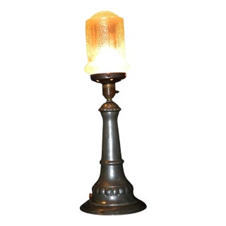 Victorian Hammered Pewter Street Lamp Table Light with Glass Shade For Sale