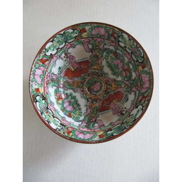 Vintage Japanese Pink Flower & Green Bowl With Orange Accents For Sale - Image 4 of 9