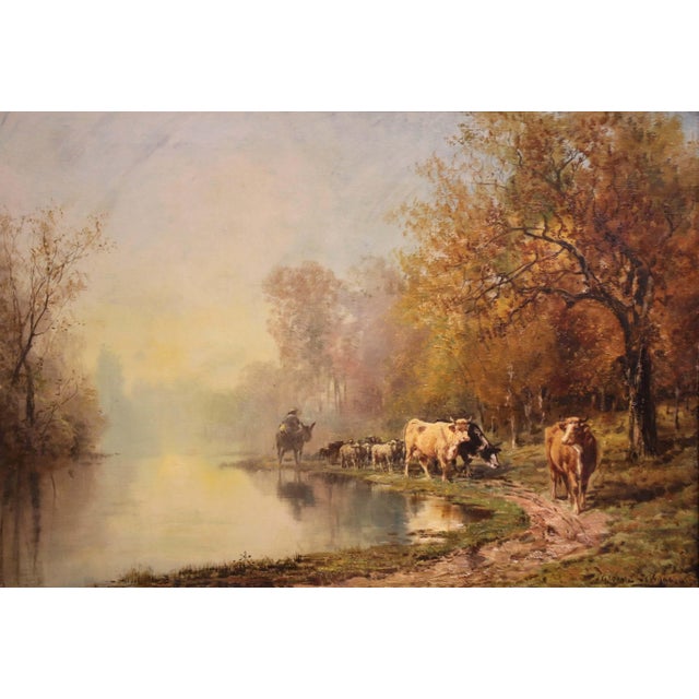 French 19th C. French Oil Painting With Herd in Carved Frame Signed Théodore Levigne For Sale - Image 3 of 8