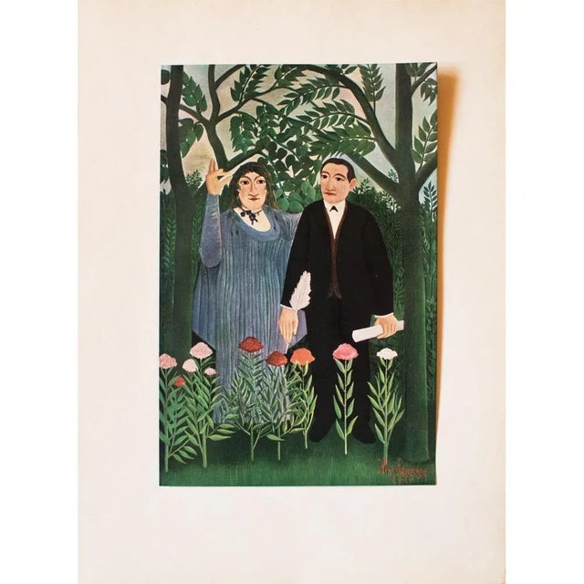 Printmaking Materials 1940s H. Rousseau, Original "Portrait of Apollinaire and Marie Laurencin" Lithograph For Sale - Image 7 of 8