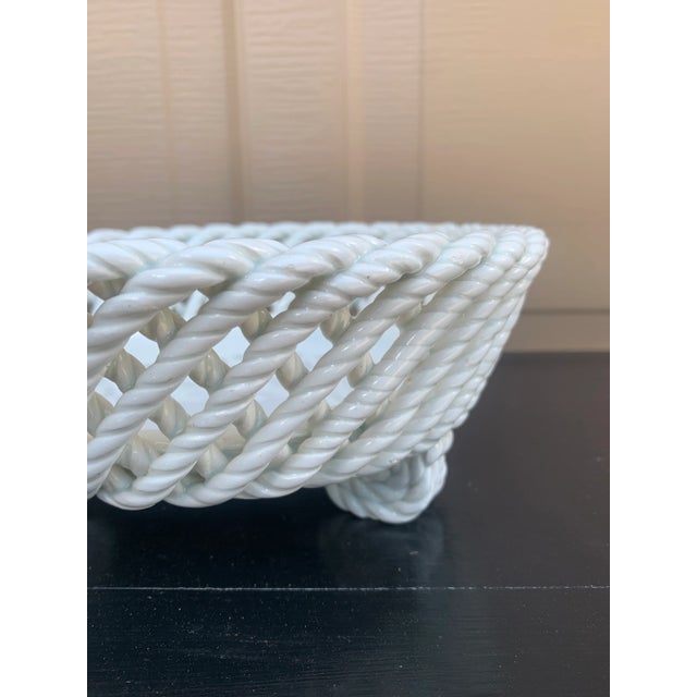 White 1960s French Country White Ceramic Woven Rope Cachepot Basket For Sale - Image 8 of 13