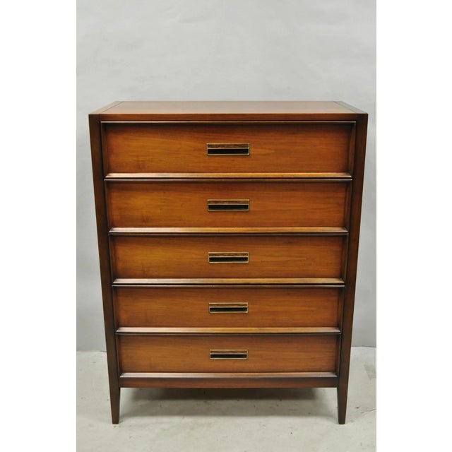 Vintage Drexel Mid Century Modern Walnut 5 Drawer Tall Chest Dresser Highboy For Sale - Image 18 of 18