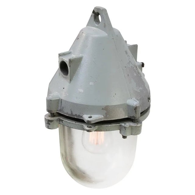 Industrial Industrial Clear Glass & Grey Pendant Light For Sale - Image 3 of 6