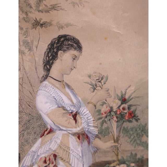 White Pair 19th Century French Fashion Engravings in Walnut Frames For Sale - Image 8 of 17