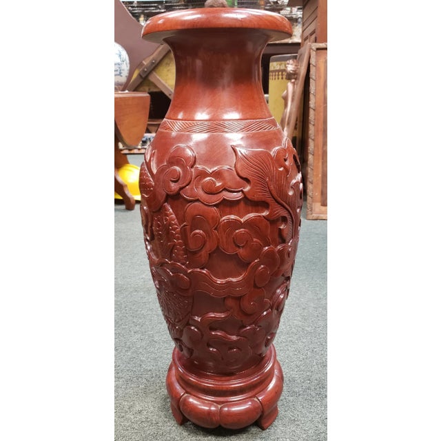 Chinese 1st Quarter 20th Century Antique Chinese Phoebe Zhennan Wood Phoenix Vase For Sale - Image 3 of 8