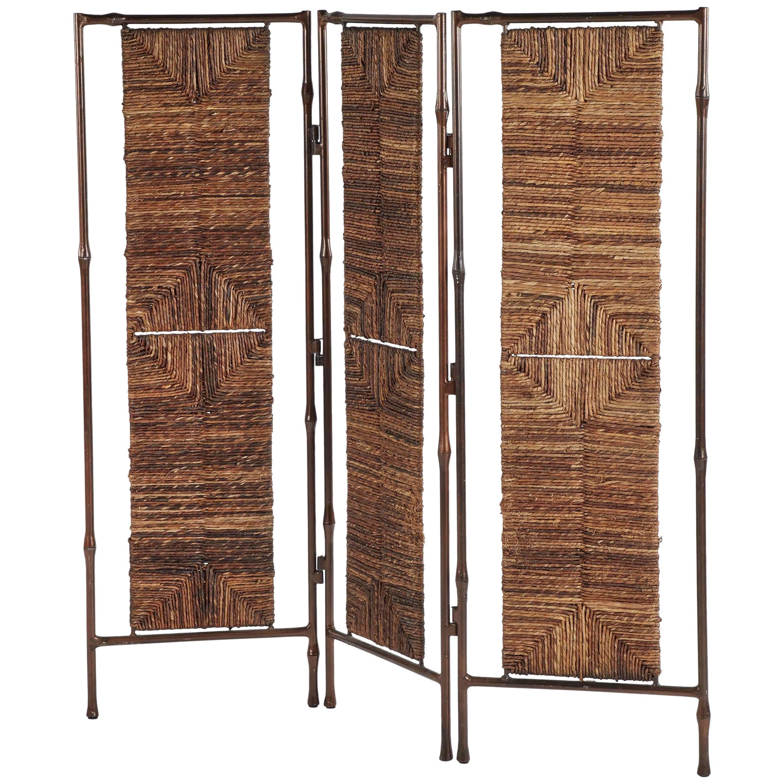 Boho Chic Metal and Rattan Screen or Room Divider Chairish