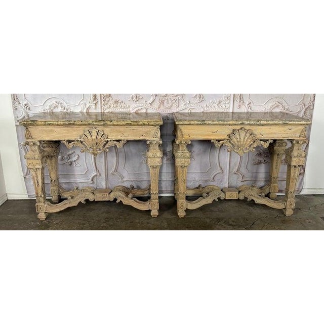 Khaki Pair of French Baroque Louis XIV Style Console Tables For Sale - Image 8 of 18