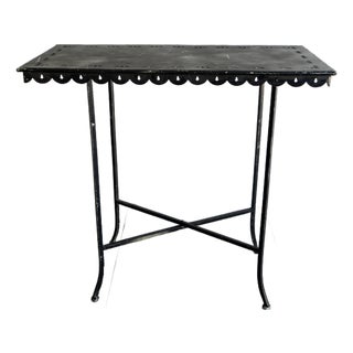 Vintage Folding Metal Garden Table With Removable Tray Top – Scalloped Edge Bistro Table, Indoor Outdoor Accent For Sale