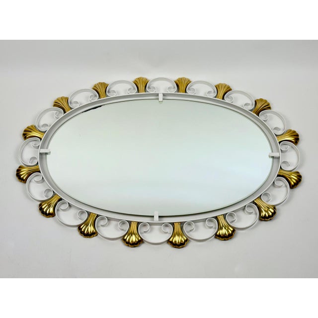 Metal Vintage Curly Metal Brass Shells Eliptical Wall Mirror from Hillebrandt, 1971 For Sale - Image 7 of 7