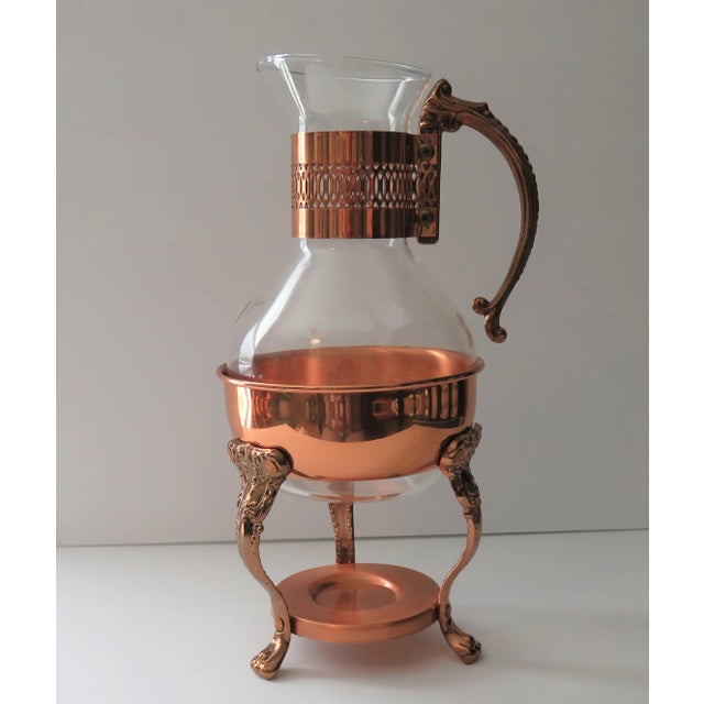 Vintage Princess House Copper Coffee Tea Pot Carafe Warming Stand With