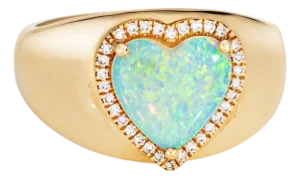 Opal Heart Diamond Ring 14k Yellow Gold Wide Band Sz 7 Estate Fine Jewelry