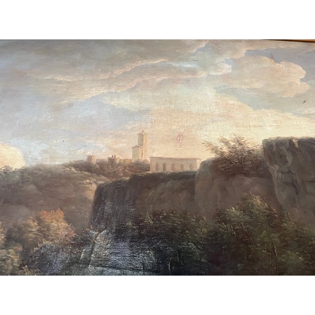 X-Large oil on canvas , “The Falls at Tívoli “landscape with figures, gilded frame .