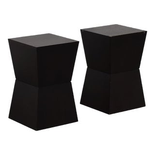 West Elm Rustic Geometric Pedestal Tables in Wenge Blackish Brown - 2 For Sale