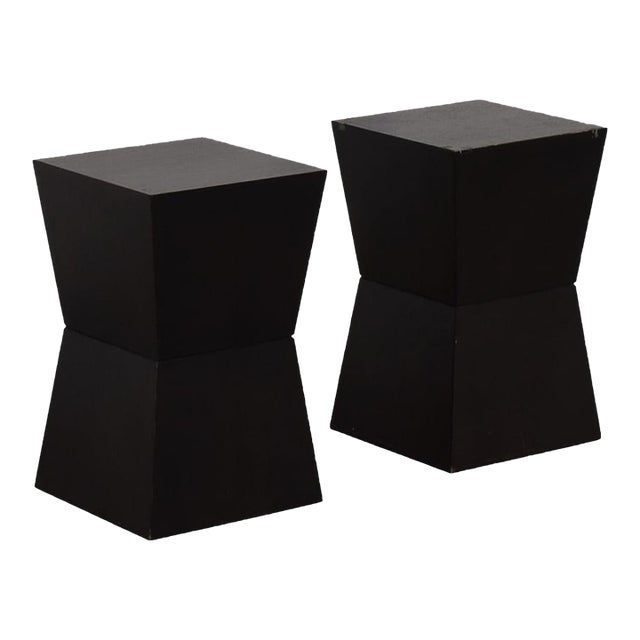 West Elm Rustic Geometric Pedestal Tables in Wenge Blackish Brown - 2 For Sale