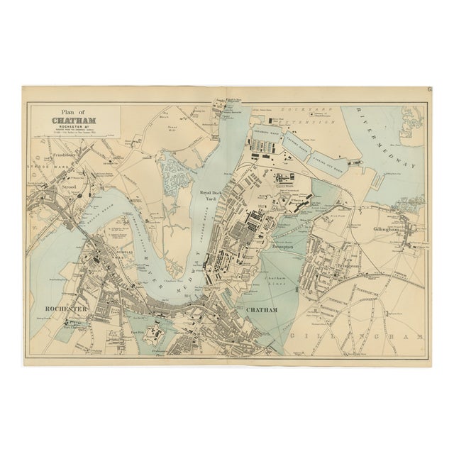 Decorative Map of Chatham, Rochester and Gillingham, Naval Dockyard Plan, 1885 For Sale
