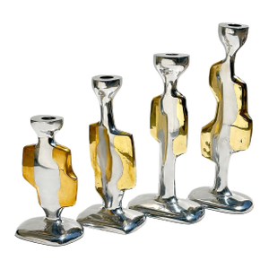 1970s David Marshall Modernist/Brutalist Brass & Aluminum Candlesticks-Set of Four