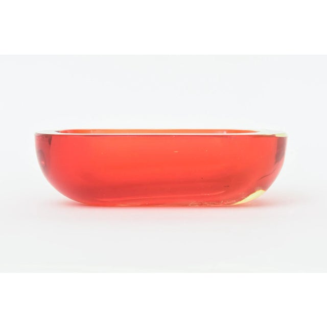 Flavio Poli Vintage Murano Flavio Poli Rare Red and Yellow Uranium Sommerso Glass Oblong Bowl For Sale - Image 4 of 12