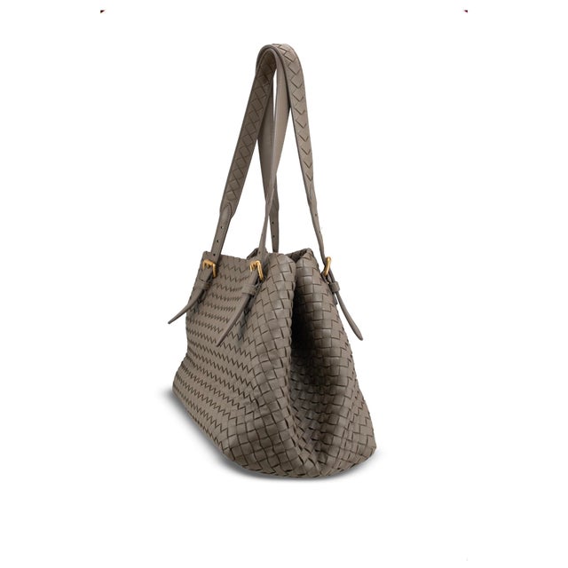 Bottega Veneta Bottega Veneta Intrecciato Nappa Leather Taupe Gold-Tone Shoulder Handbag For Sale - Image 4 of 8