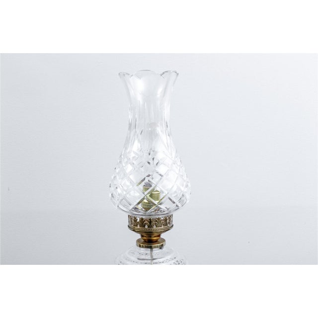 This authentic 1960s two-piece electric hurricane lamp is a majestic example of mid-century Irish luxury glassmaking....