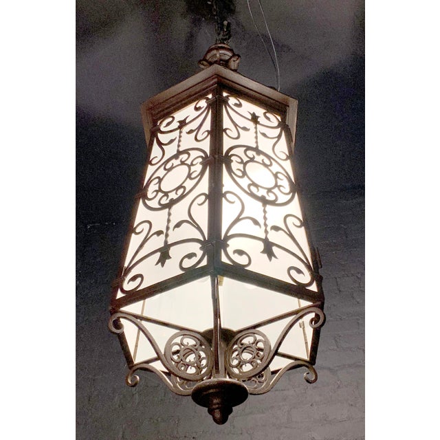 Spanish Revival 1920s Spanish Revival Hanging Lantern With Foliate and Palmette Motifs For Sale - Image 3 of 4