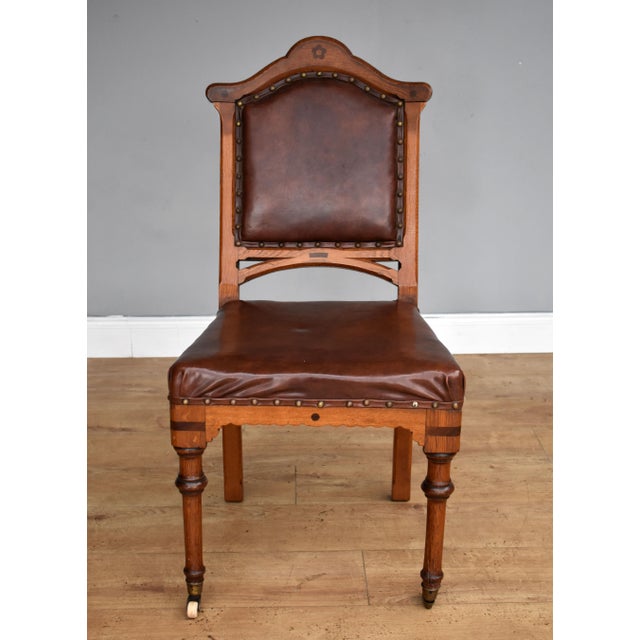 19th Century Victorian English Oak Dining Chairs, Set of 6 For Sale - Image 3 of 8