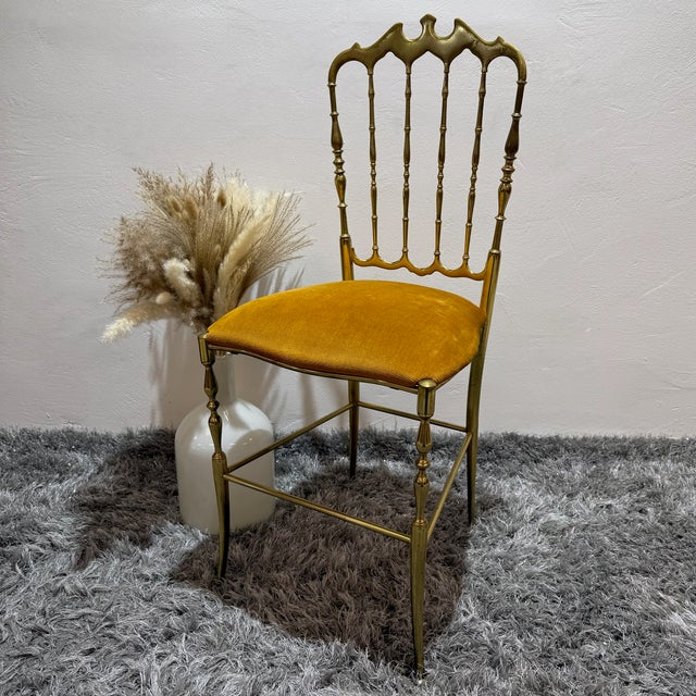 1950s Vintage Italian Chiavari Chair in Brass with Yellow Velvet Upholstery, 1950s For Sale - Image 5 of 12