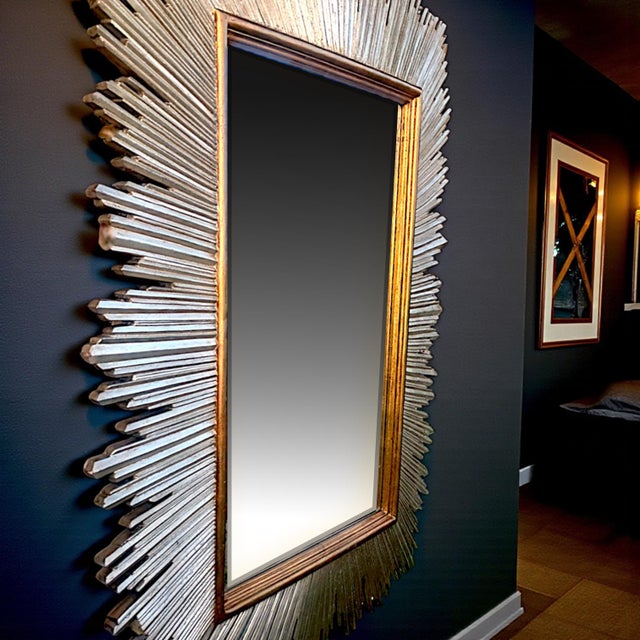 1990s 1980s Monumental Maitland-Smith Art Deco–Inspired Gilt Sunburst Mirror 88" X 69" For Sale - Image 5 of 16