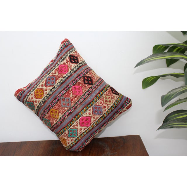 Colorful Turkish Kilim Decorative Pillow Cover - 13"x15" For Sale - Image 9 of 11