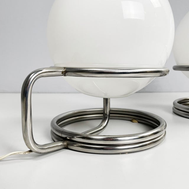 Space Age Italian Table Lamps in Opaline Glass and Steel, 1970s, Set of 2 For Sale - Image 10 of 13