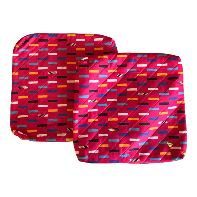 Pair of Small Vintage Fabric Pillow Covers in Bright Mod Design For Sale