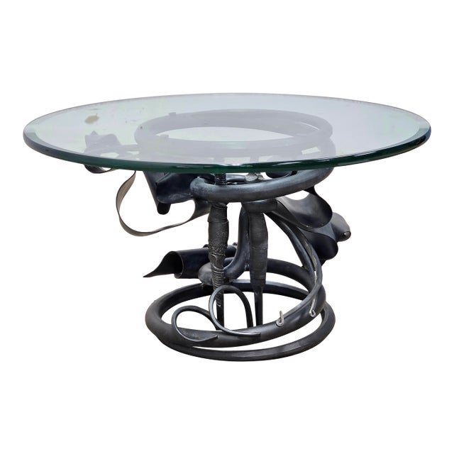 Albert Paley (American B. 1944 - ) Forged Steel and Glass Top Coffee Table, Paley 1991 For Sale