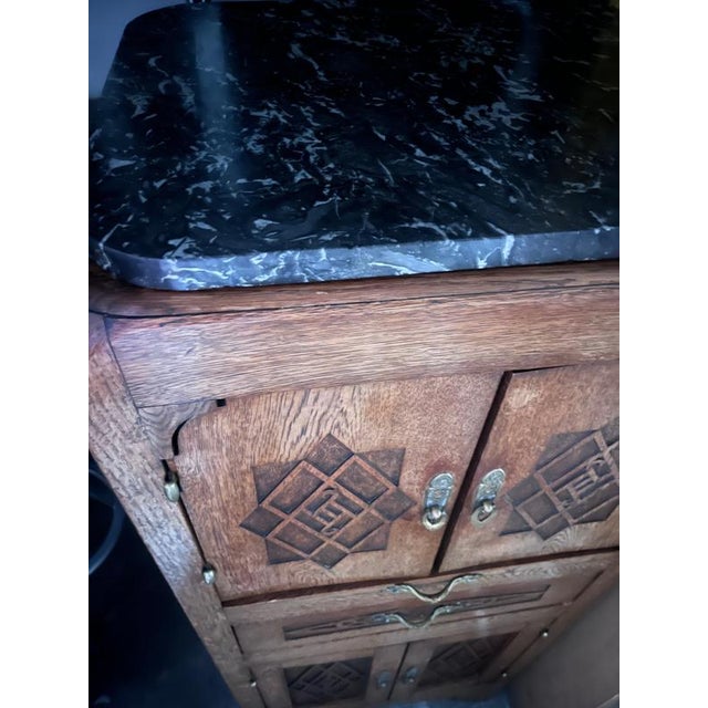 Art Deco French Oak Cabinet with Marble Top, 1930 For Sale - Image 12 of 14