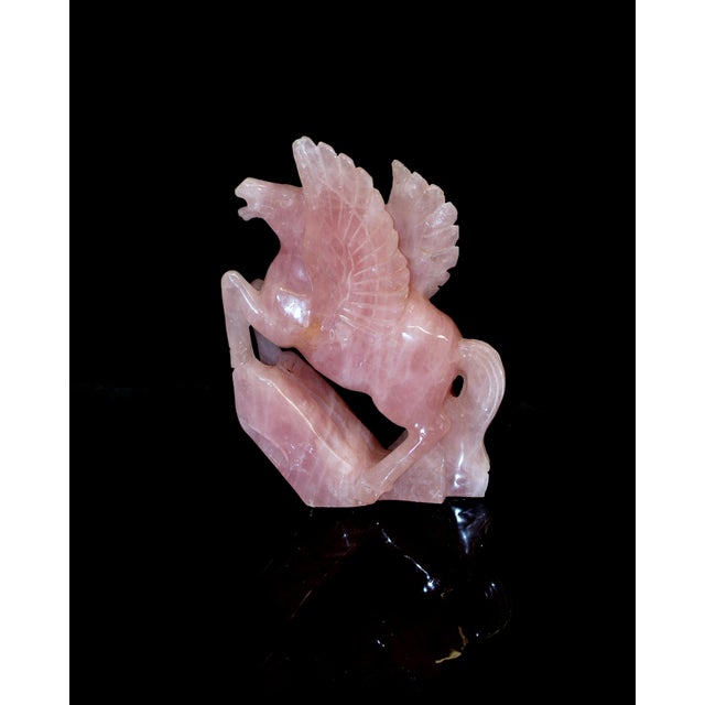 Modern Natural Rose Quartz Pegasus Flying Horse Pink Gemstone For Sale - Image 3 of 13