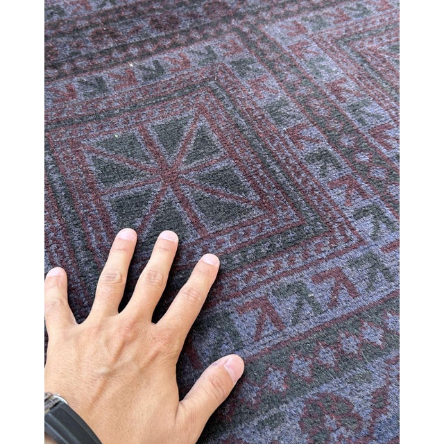 Afghan Baluch Hand-Knotted Wool Rug, Indigo Panel Grid, 9'9" X 6'2" For Sale - Image 4 of 13