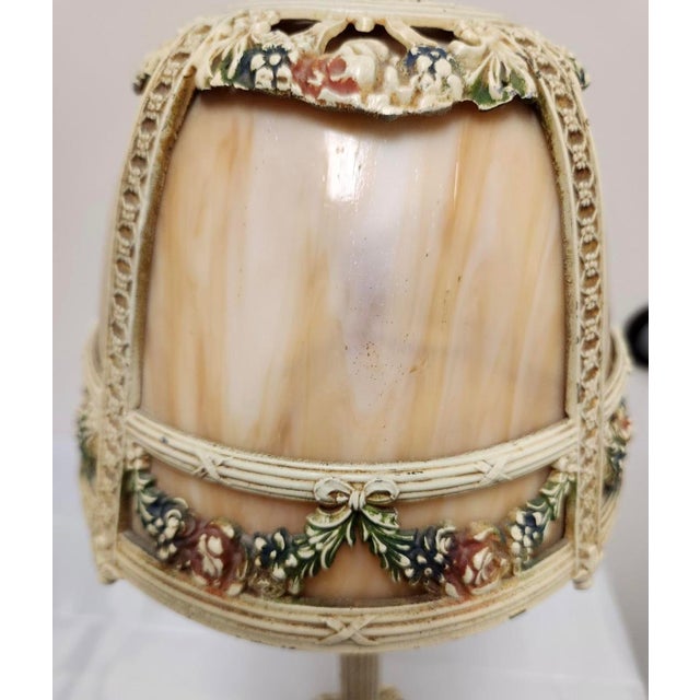 Metal 1920s Attributed to Miller Polychrome Slag Glass Boudoir Lamp For Sale - Image 7 of 10