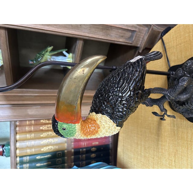 Contemporary Porcelain and Bronze Toucan Lamp with Oval Right Lampshade by Gand & C For Sale - Image 3 of 6