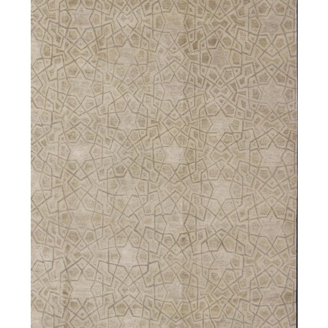 Wool and Silk Tan and Taupe Tibetan Rug by Keivan Woven Arts 8'10 X 11'11 For Sale - Image 4 of 12