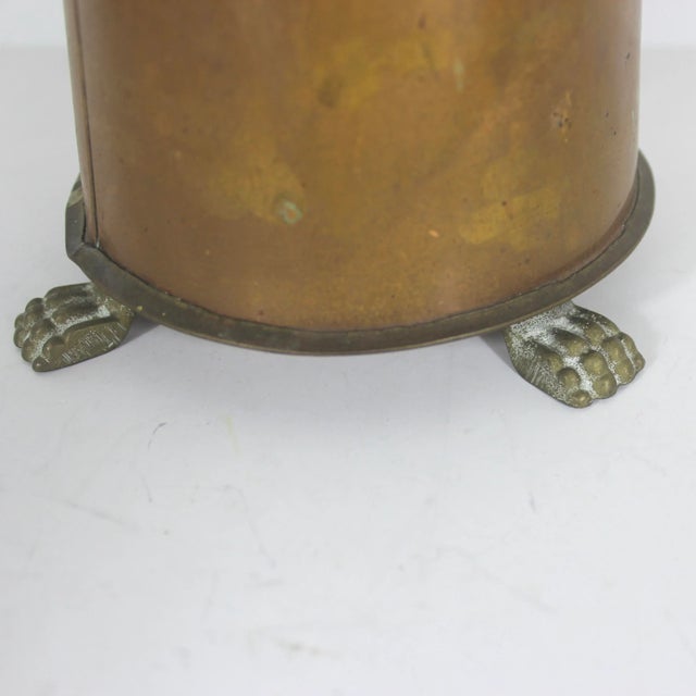 English Vintage Tall Copper Coal Scuttle With Brass Handle and Paw Foot Details For Sale - Image 3 of 10