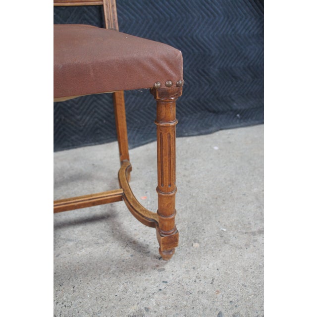 Antique French Henry II Gothic Revival Oak Nailhead Dining Side Desk Chair For Sale - Image 9 of 12