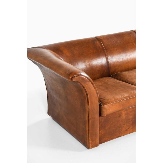 Wood Leather Sofa attributed to Kaj Gottlob, 1940s For Sale - Image 7 of 12