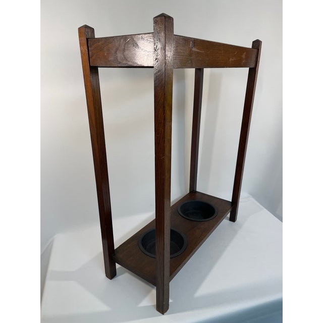 Brown 1920s Antique Mission Style Oak Umbrella Stick Stand For Sale - Image 8 of 17