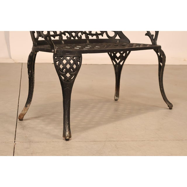 Metal Cast Aluminum Garden Bench With Ornate Lattice Back For Sale - Image 7 of 18