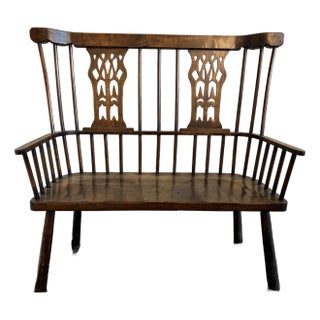 Vintage Stick Back Windsor Bench For Sale