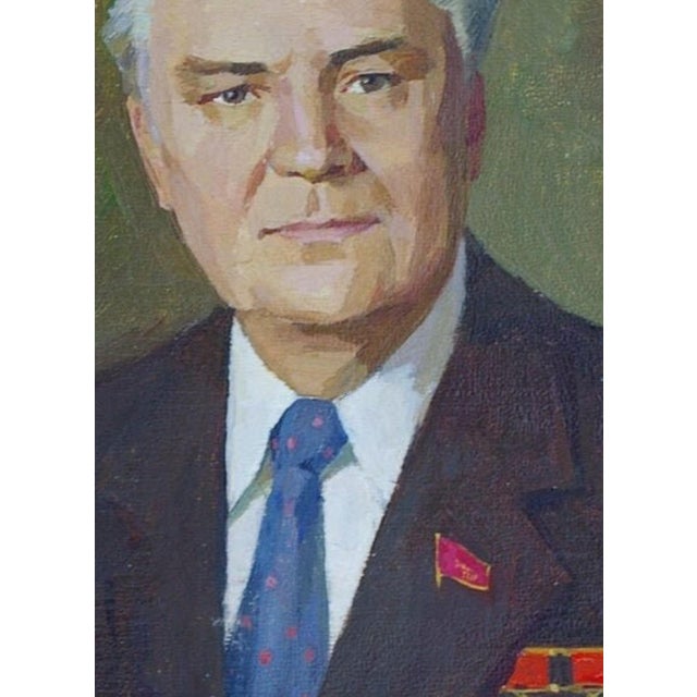 Vintage Male Portrait Oil Painting, Soviet Ukrainian Art on Cardboard 32-24 For Sale - Image 4 of 6